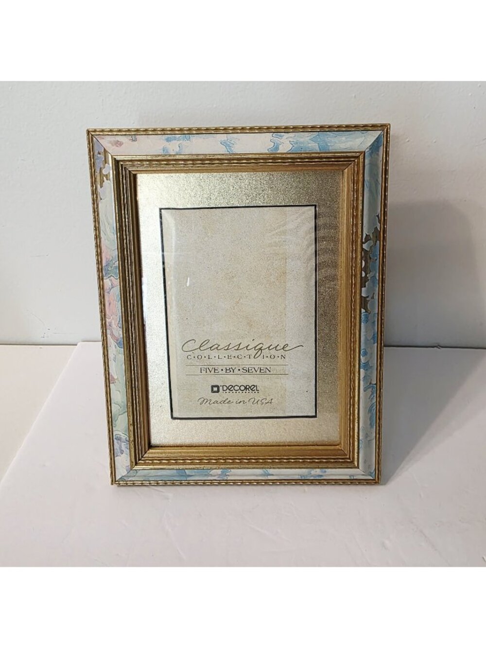 Vtg 90'S Decorel Ornate Pastel Gold Tone Trim Wood Free Standing Picture Frame